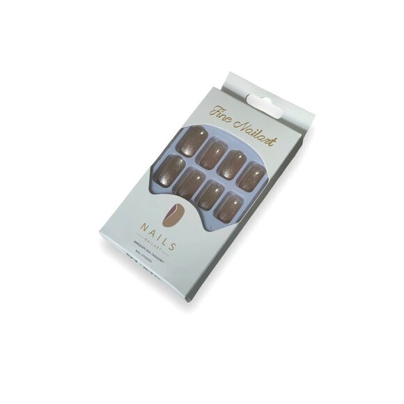 24Pcs Luxury Press On Fake Nails Sparkly Champagne Cat's Eye Design False Nails - Picture 4 of 6